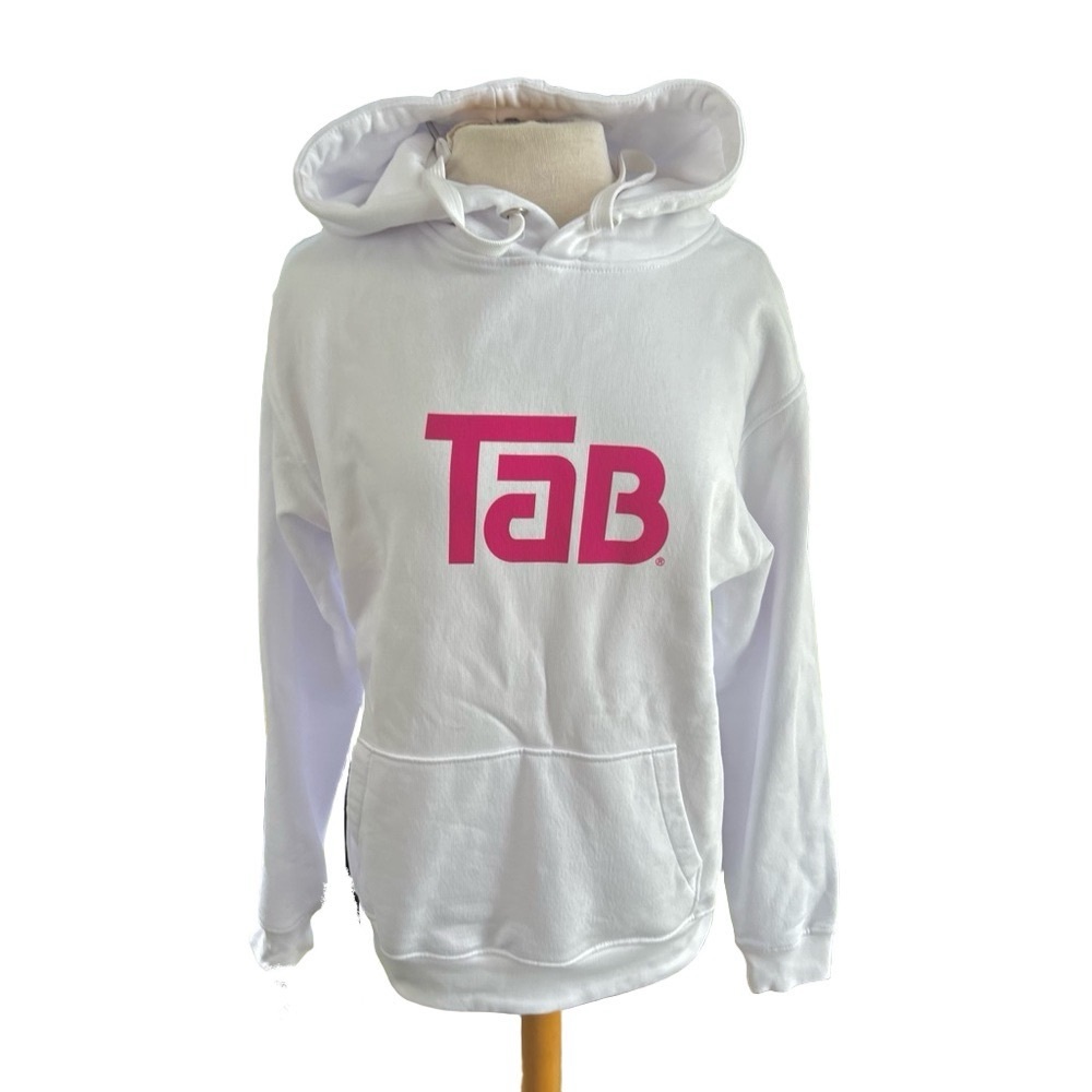 Coca Cola TAB White Pink Size Large Sweatshirt Hoodie Organic Cotton Blend